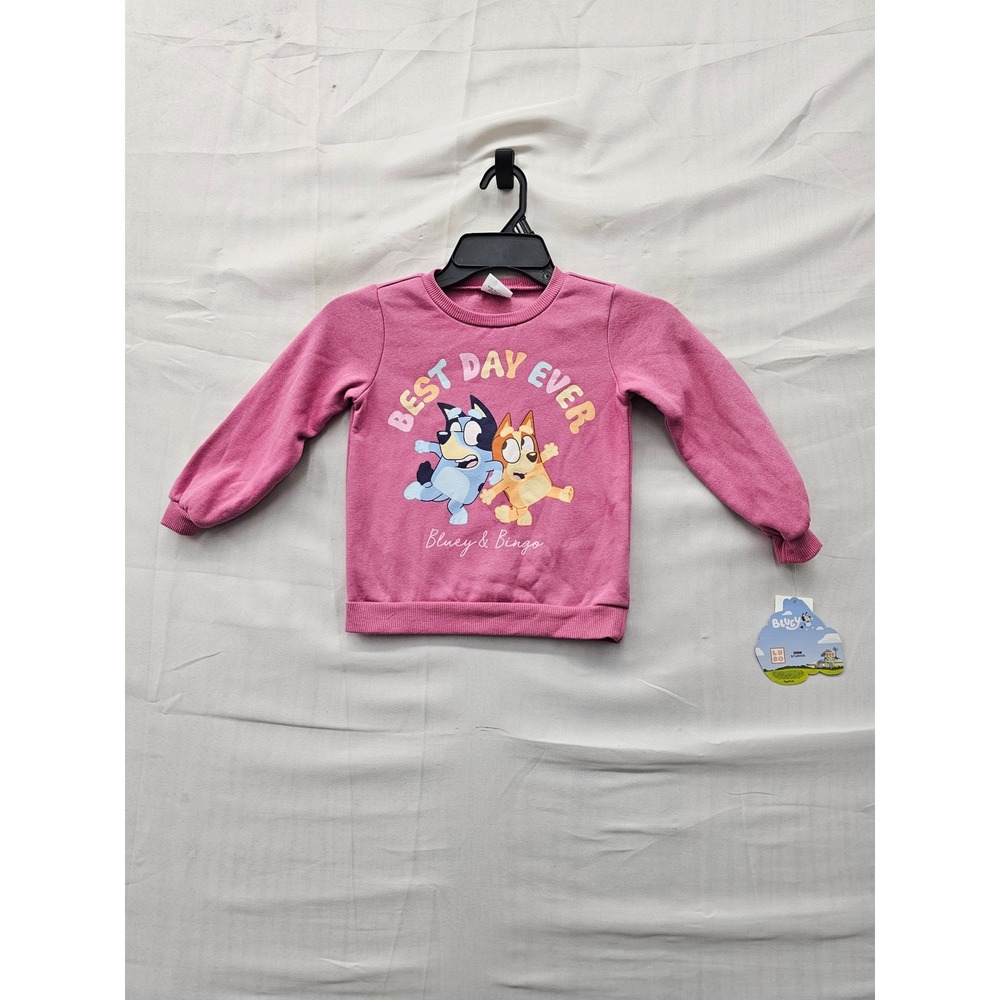 Bluey Girls Best Day Ever Pullover Sweatshirt Pink Cotton Blend Casual Size 5T